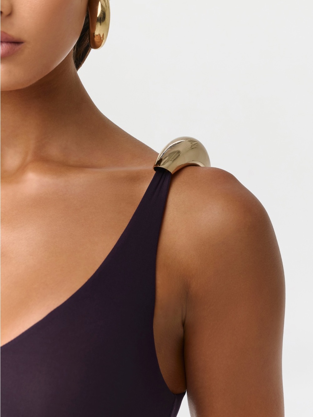 naked wardrobe Plum Scoop One-Piece with Gold Ring Straps - Picture 1 of 6